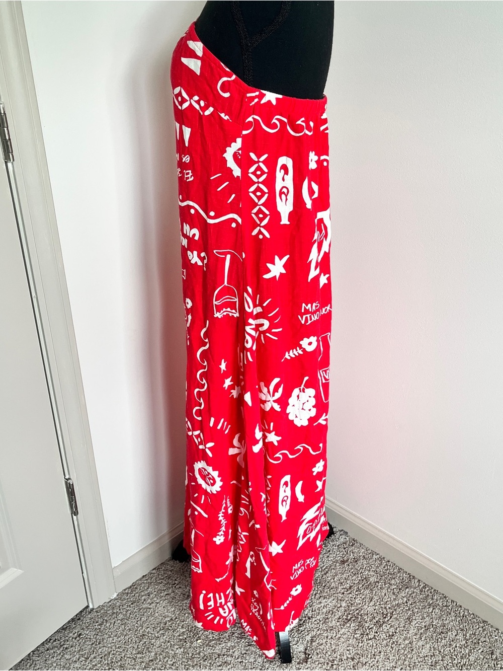 Paper Heart Strapless Red Tropical Wine Print Maxi Dress Sz L Resortwear Linen - Picture 5 of 8